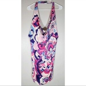 Forever Rose Ruched Floral Halter Neck Mini Dress XL